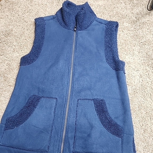 Susan Graver Weekend Bonded Sherpa/Faux Suede Jacket Blue XXS - Picture 2 of 8